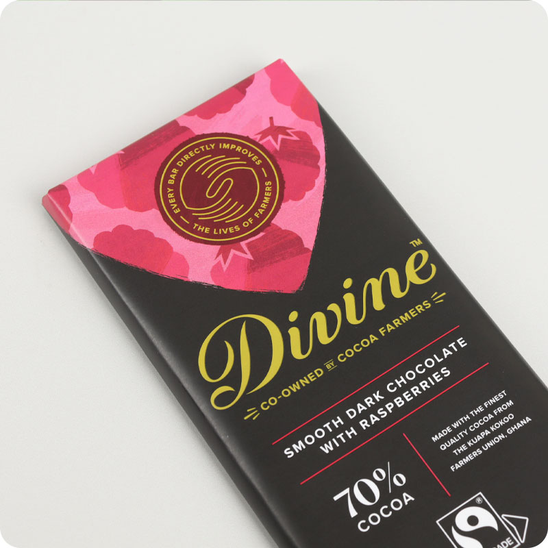 Divine Fairtrade Dark Chocolate Raspberries 90g