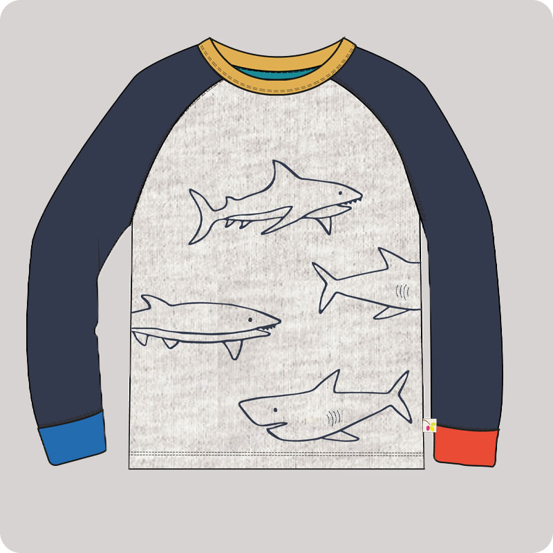 Frugi James Applique T-Shirt - Grey Sharks