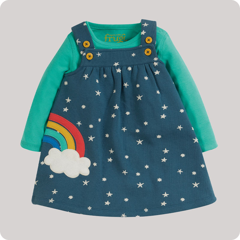 Frugi Pippa Pinafore Outfit - Abisko Rainbow