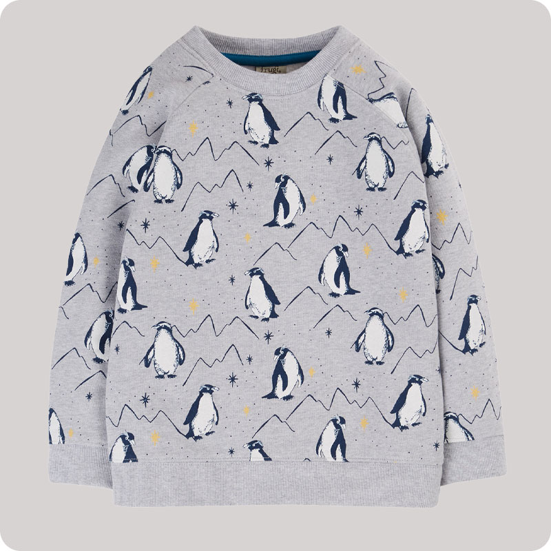 Frugi Rex Jumper - Grey Marl Penguins