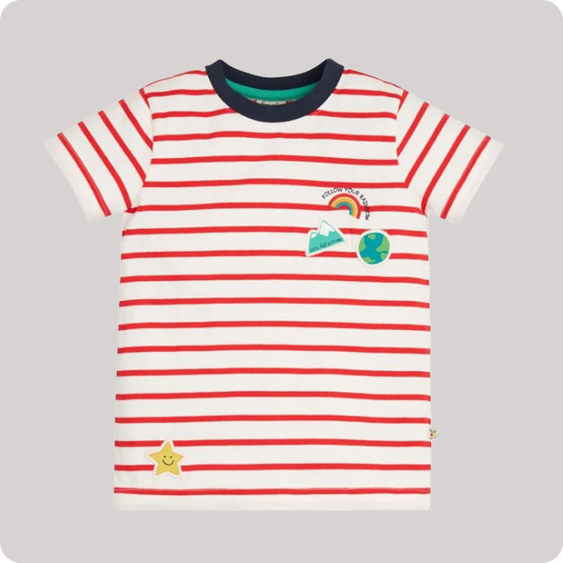 Frugi Ollie Applique T-Shirt - Red Stripe